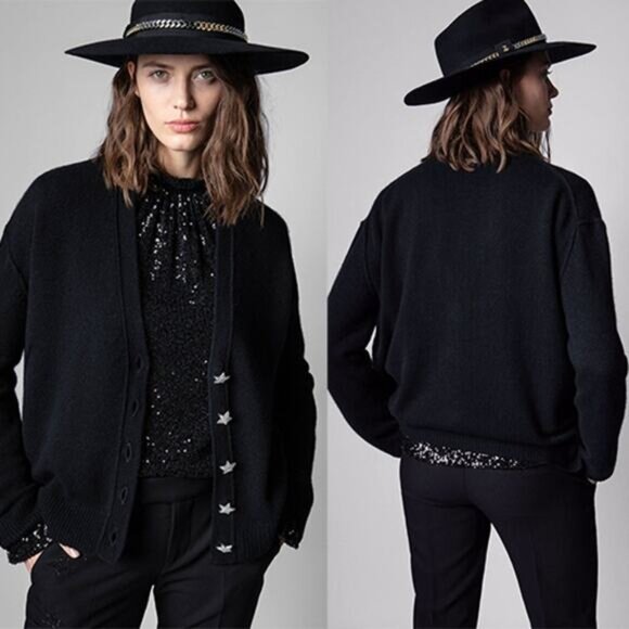 NWT Zadig & Voltaire Mirka V-Neck Cardigan Women's Noir Size: Medium - Picture 1 of 9